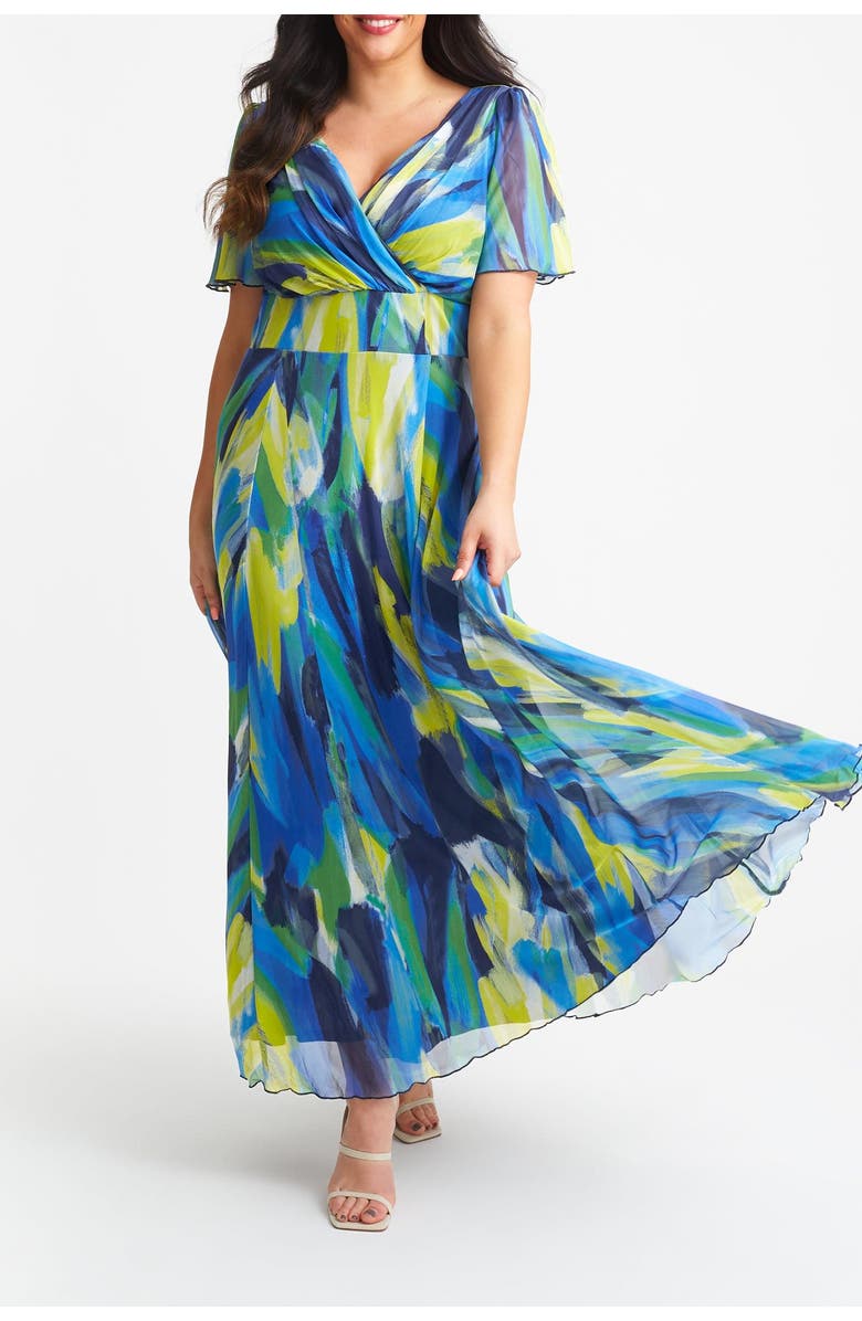 Scarlett & Jo Isabelle Abstract Angel Sleeve Dress, Alternate, color, Blue Yellow