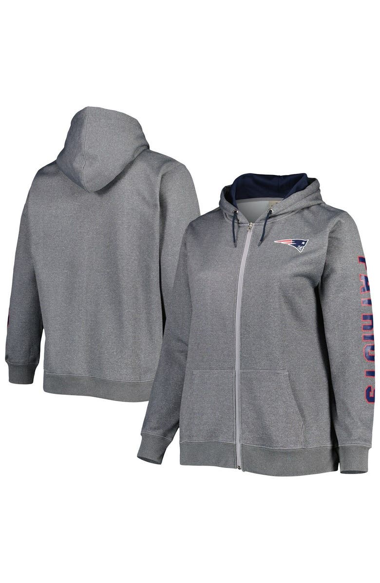 PROFILE Women's Heather Charcoal New England Patriots Plus Size Fleece Full-Zip Hoodie Jacket, Main, color, 