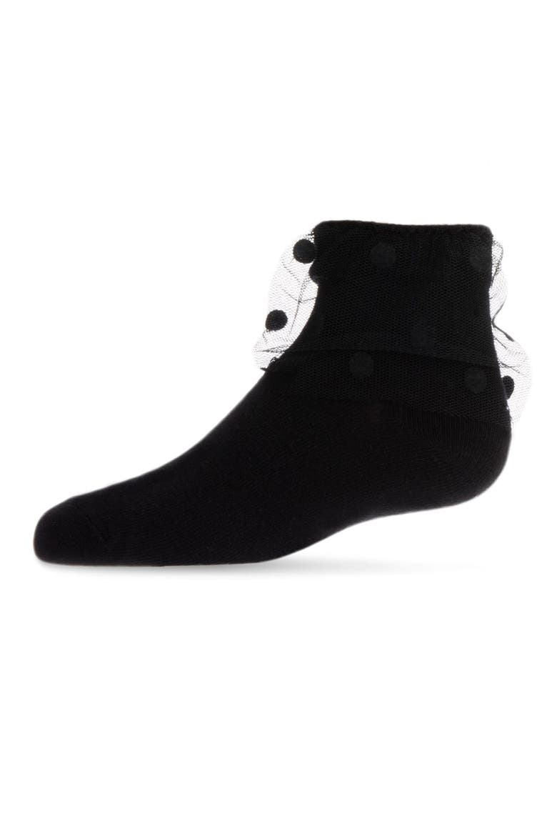 Flocked Dot Tulle Anklet, Main, color, Black