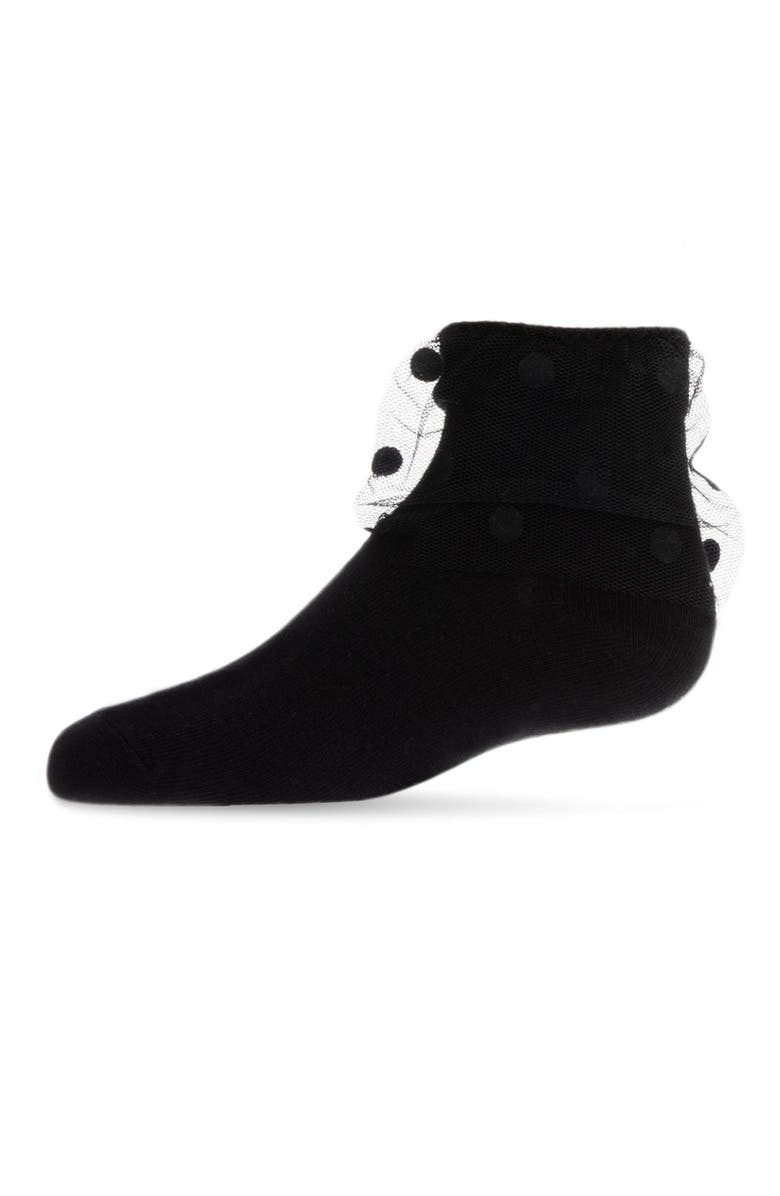 MeMoi Flocked Dot Tulle Anklet, Main, color, Black