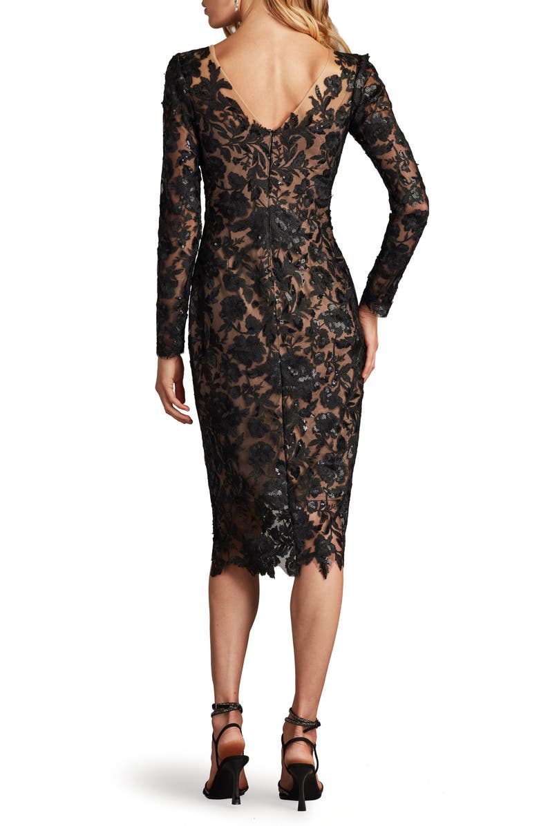 Tadashi Shoji Embroided Lace Long Sleeve Cocktail Dress, Alternate, color, Black/ Nude