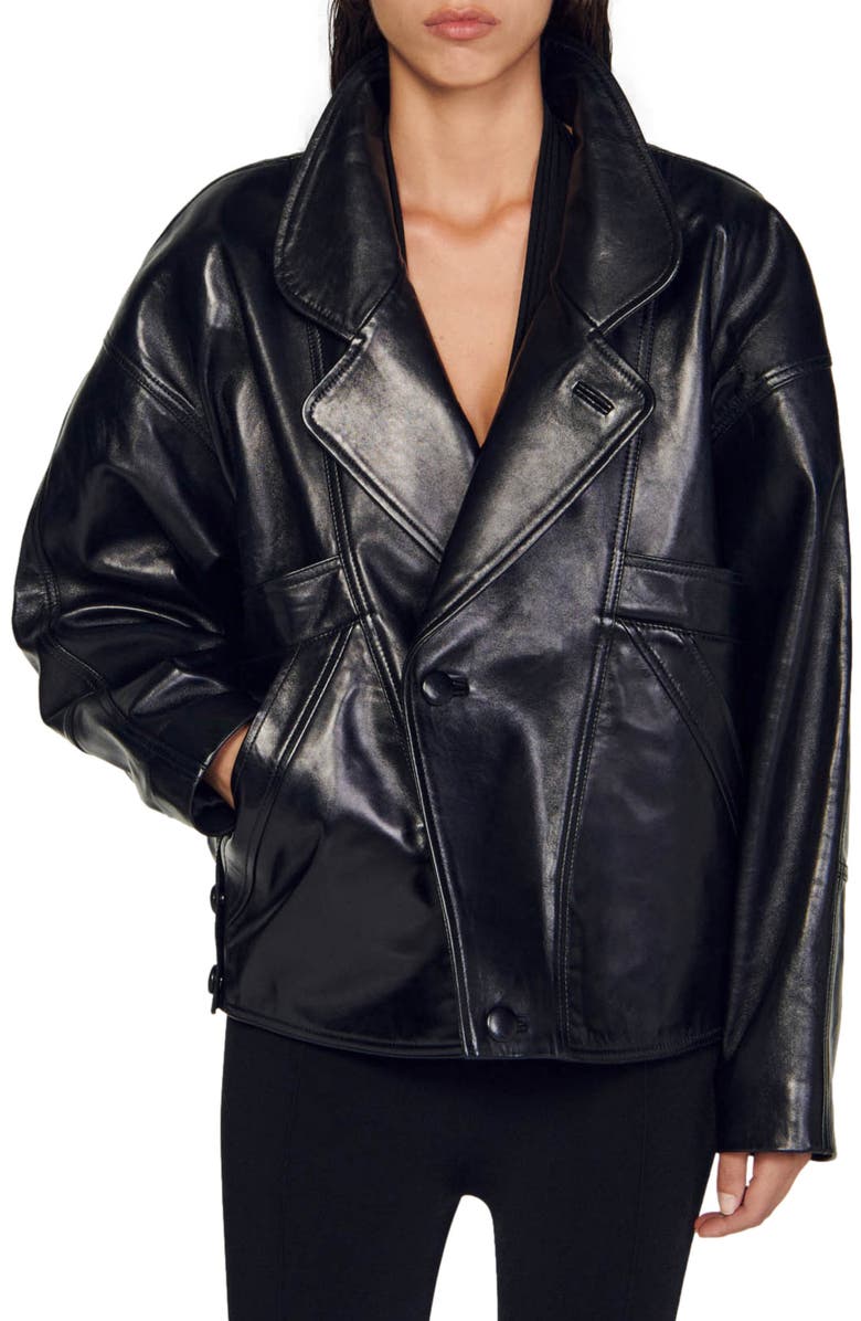 SANDRO Clem Leather Jacket, Alternate, color, 