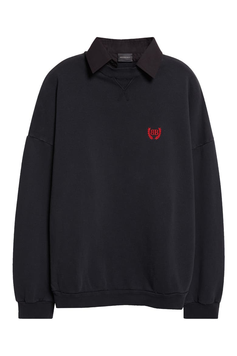 BB Logo Embroidered Distressed Sweatshirt, Alternate, color, 1041 FADED WASHED BLACK