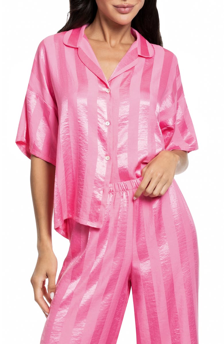 Midnight Bakery Stripe Jacquard Button-Up Top & Pants Pajamas, Alternate, color, Pink