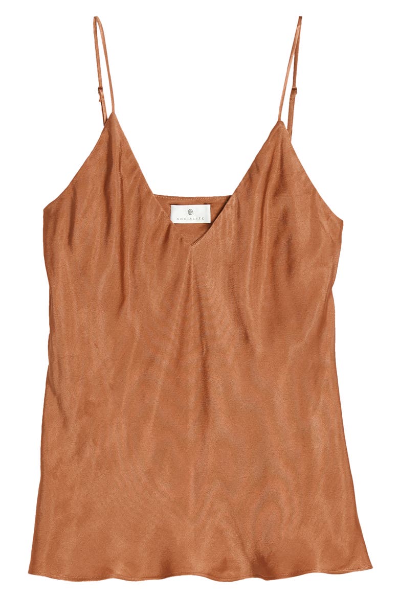 V-Neck Satin Camisole, Alternate, color, COPPER