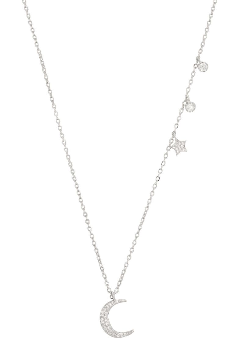 Cubic Zirconia Moon Pendant Necklace, Main, color, SILVER