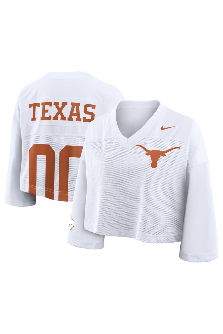 Women's Nike White Texas Longhorns Cropped Mesh Dri-FIT Fashion Jersey, Main, color, White
