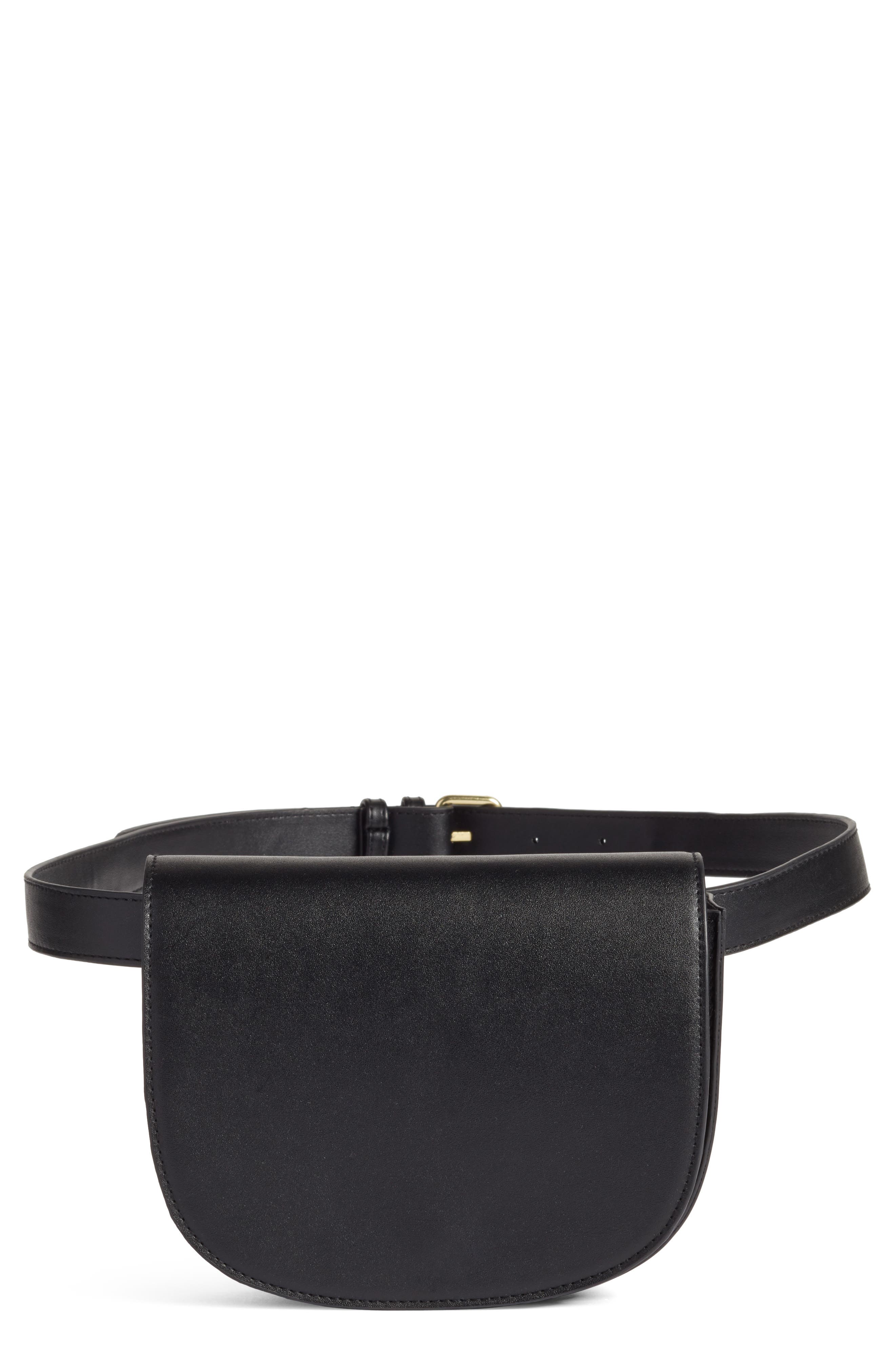 Faux Leather Saddle Belt Bag, Main, color, BLACK