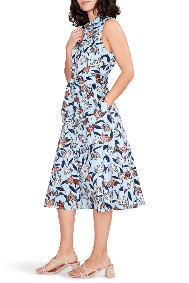 Sky Blooms Sleeveless Lined Blend Shirtdress, Alternate, color, AQUA MULTI