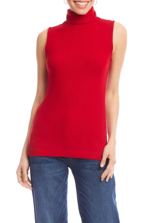 Karen Kane Turtleneck Rib Sleeveless Top In Red