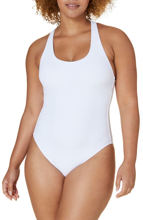 Andie Tulum Ribbed One-Piece Swimsuit in White 