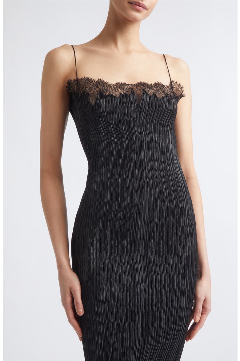 Lumie Pleated Lace Trim Dress, Alternate, color, BLACK