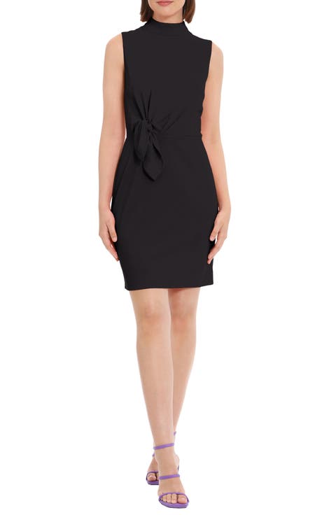 Tie Waist Mock Neck Sheath Dress