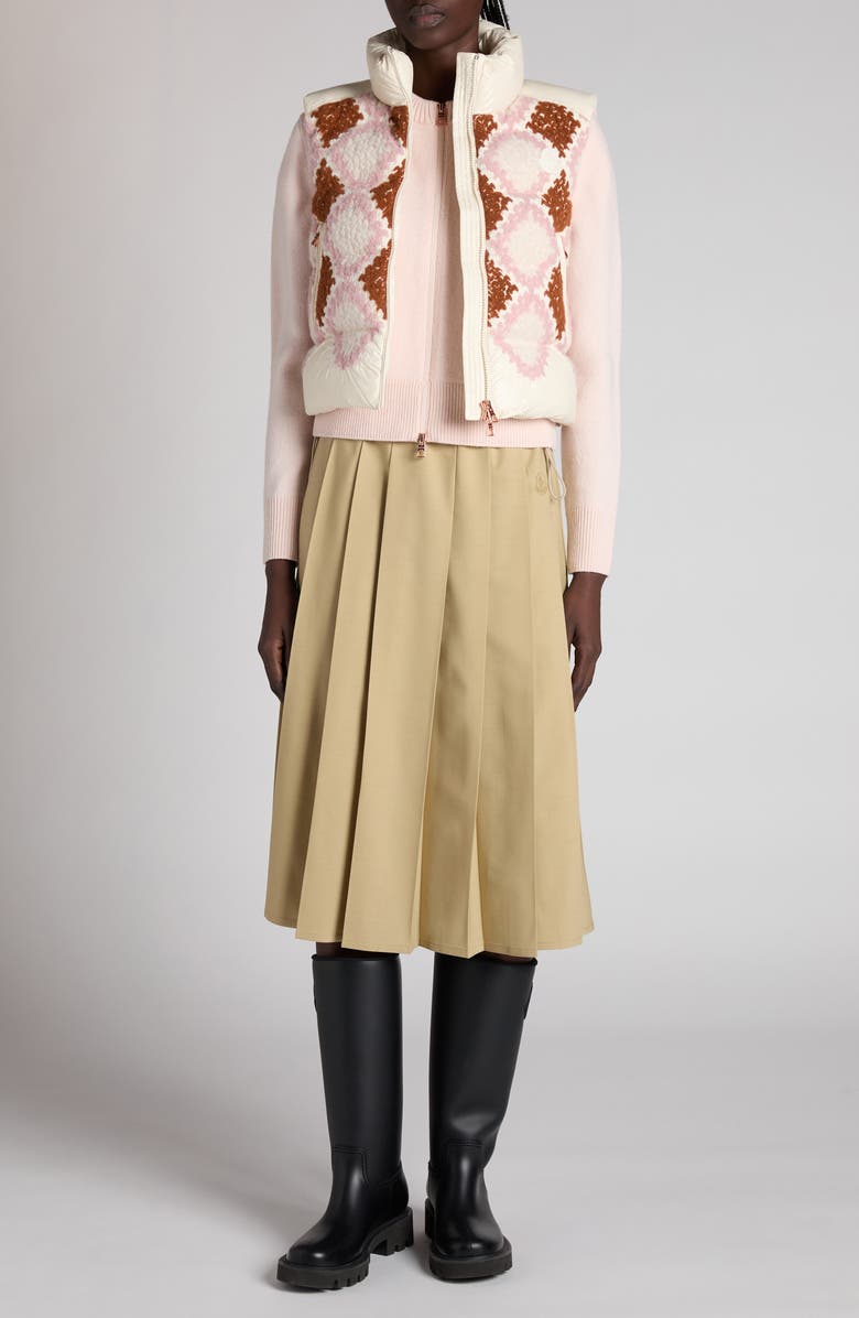 Moncler Armathia Embroidered Down Vest, Alternate, color, Beige/ Pink