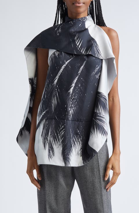 Trinidad Print Asymmetric Silk Twill Blouse