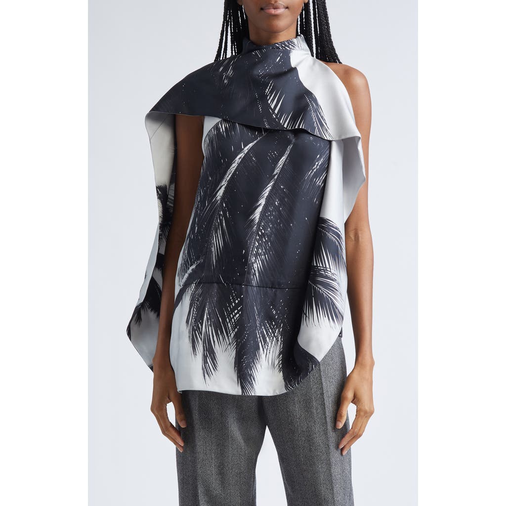 Ferragamo Trinidad Print Asymmetric Silk Twill Blouse In Multi
