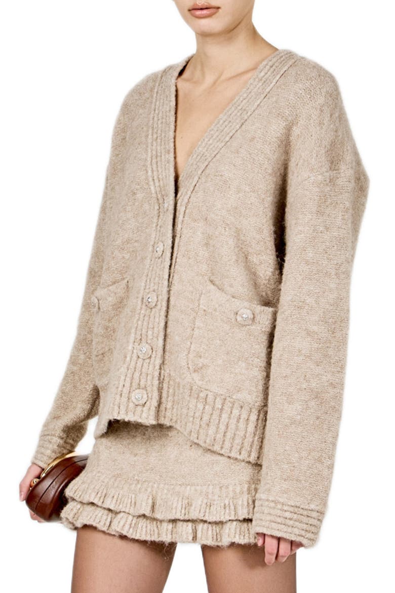 Fuzzy Oversize Cardigan, Alternate, color, TAUPE