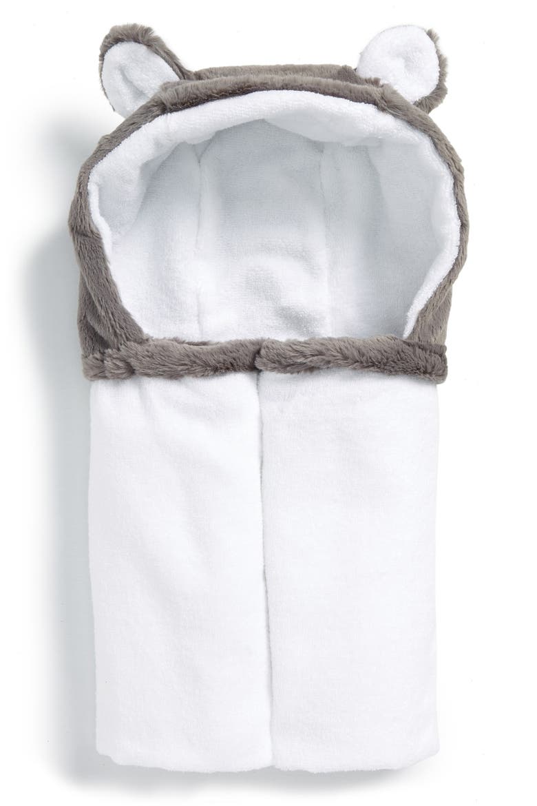 Luxe Faux Fur Hooded Towel, Main, color, CHARCOAL