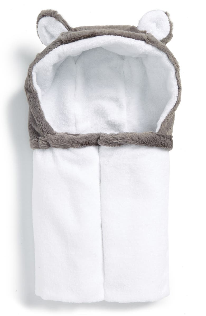 Little Giraffe Luxe Faux Fur Hooded Towel, Main, color, Charcoal