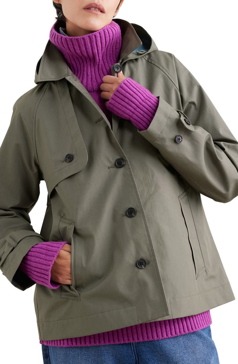 Seasalt Cornwall Neap Tide Waterproof Organic Cotton Jacket with Removable Hood, Main, color, Light Nori