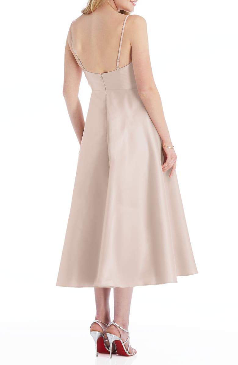 Alfred Sung Spaghetti Strap Satin Midi Cocktail Dress, Alternate, color, Cameo