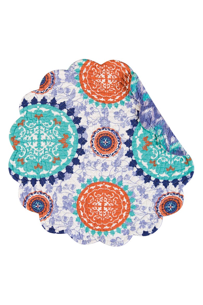 Zarina Cotton Quilted Round Reversible Placemats Set of 6, 17", Main, color, Purple