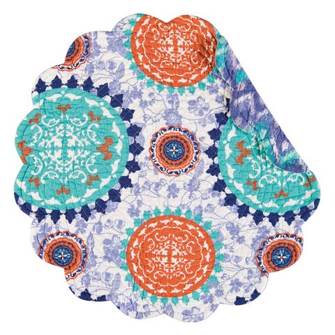 Zarina Cotton Quilted Round Reversible Placemats Set of 6, 17"