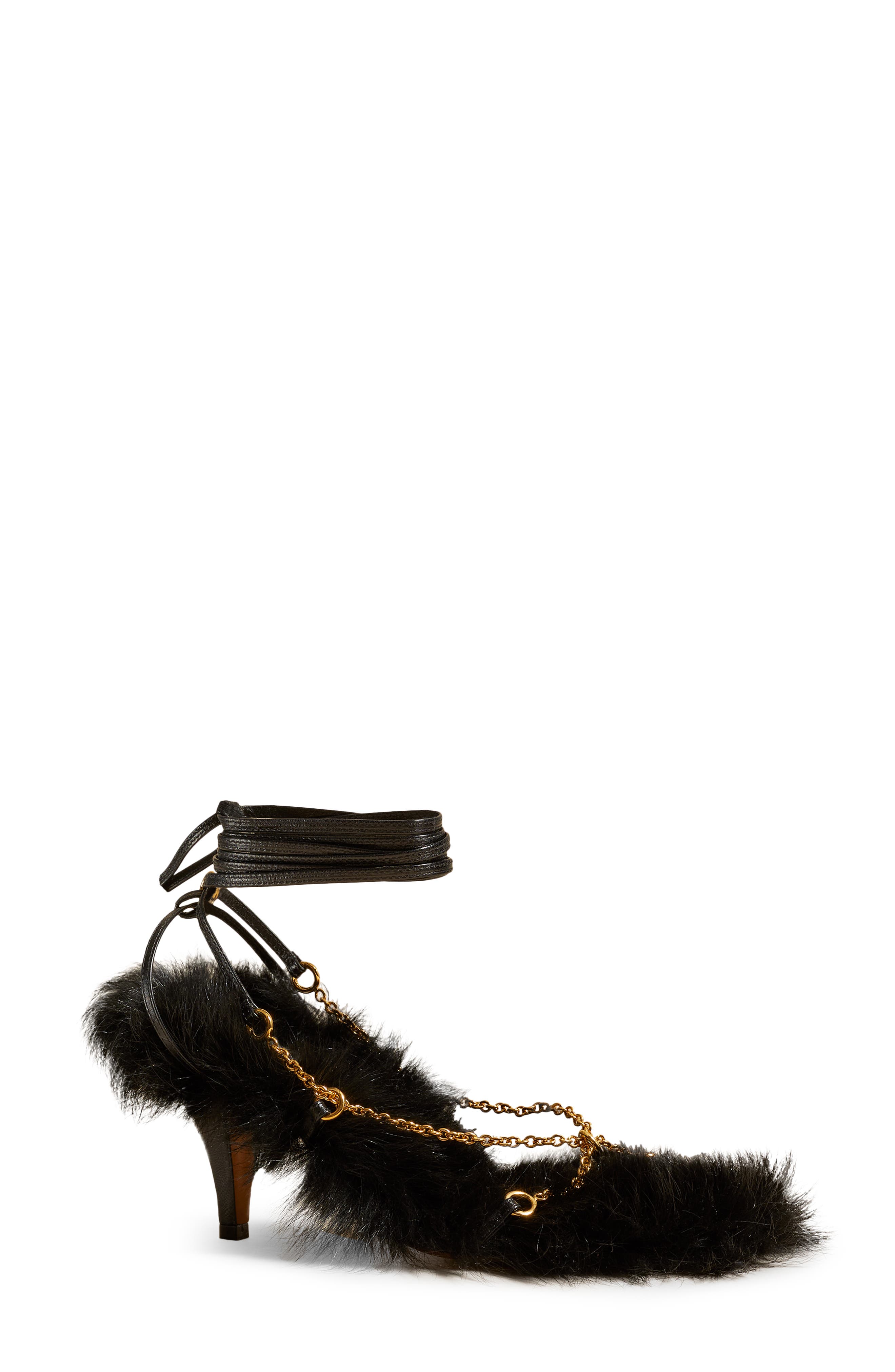 Khaite Marion Strappy Chain Detail Genuine Shearling Sandal, Main, color, 