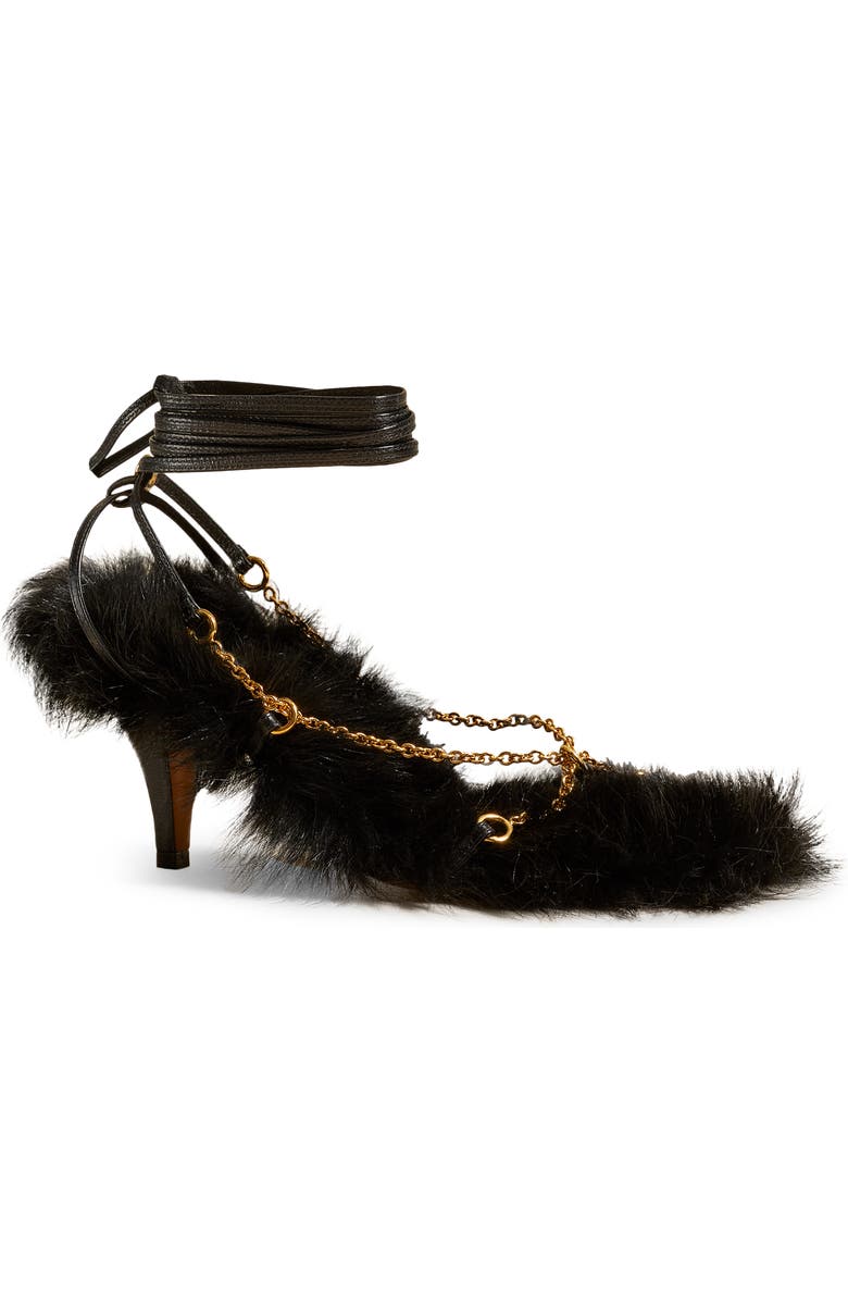 Khaite Marion Strappy Chain Detail Genuine Shearling Sandal, Main, color,