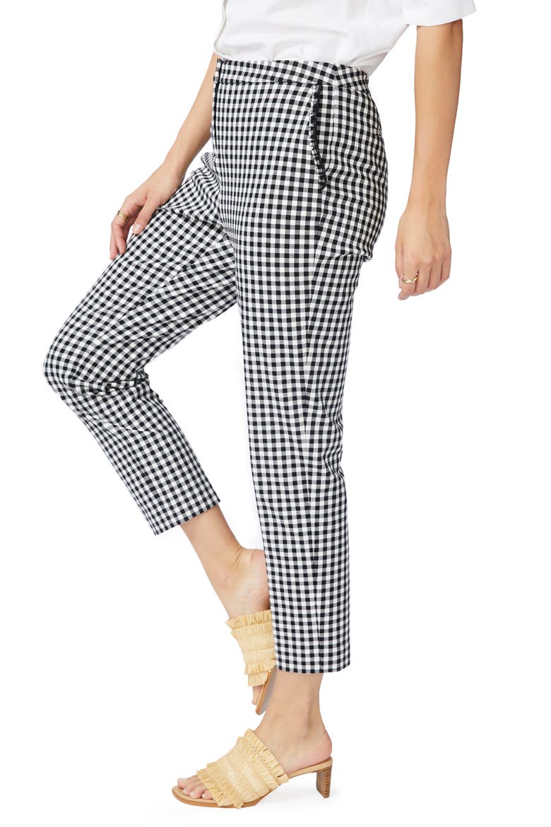 Slim Leg Stretch Gingham Pants, Alternate, color, RICH BLACK