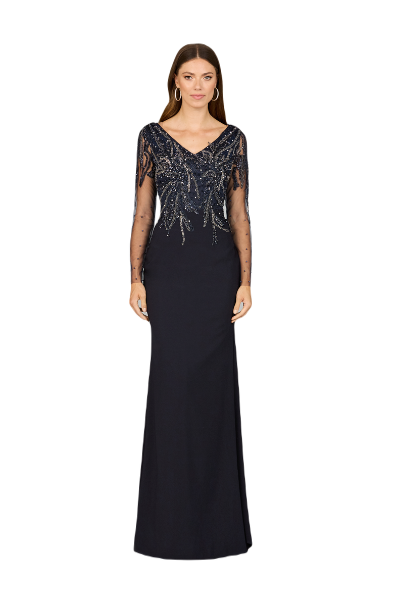 LARA New York Long Sleeve Knit Gown, Main, color, Navy