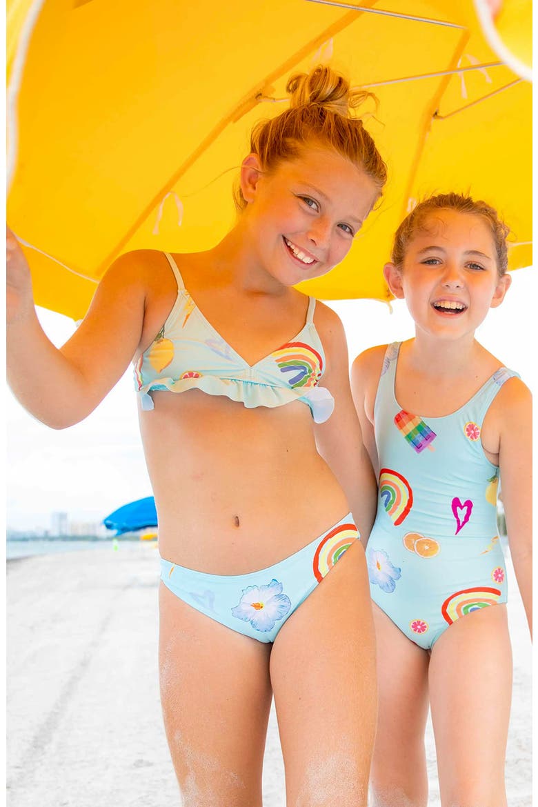 Printed Ruffle Bikini Set, Alternate, color, BABY BLUE