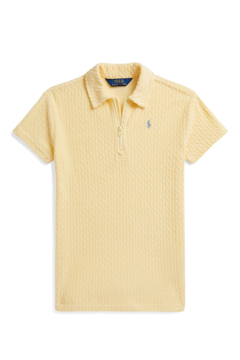 Kids' Cable Stitch Jacquard Terry Knit Polo Dress, Main, color, T-BIRD YELLOW