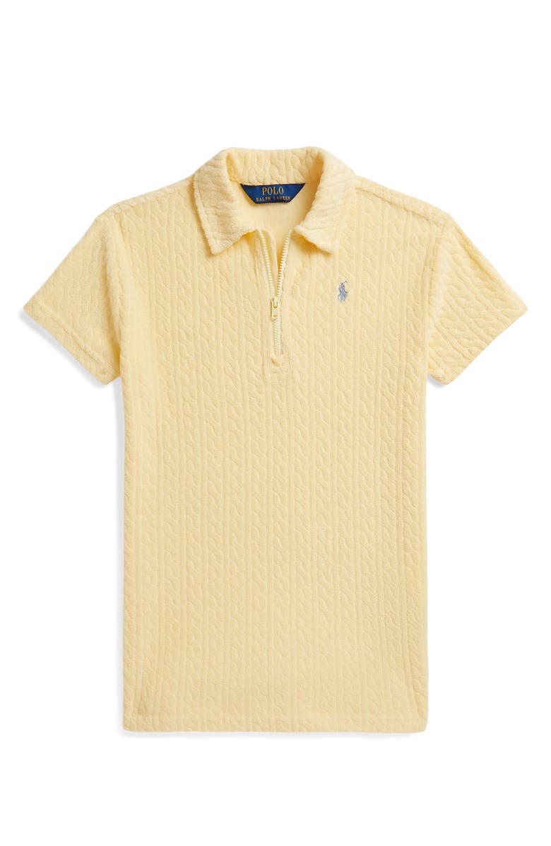 Polo Ralph Lauren Kids' Cable Stitch Jacquard Terry Knit Polo Dress, Main, color, T-Bird Yellow