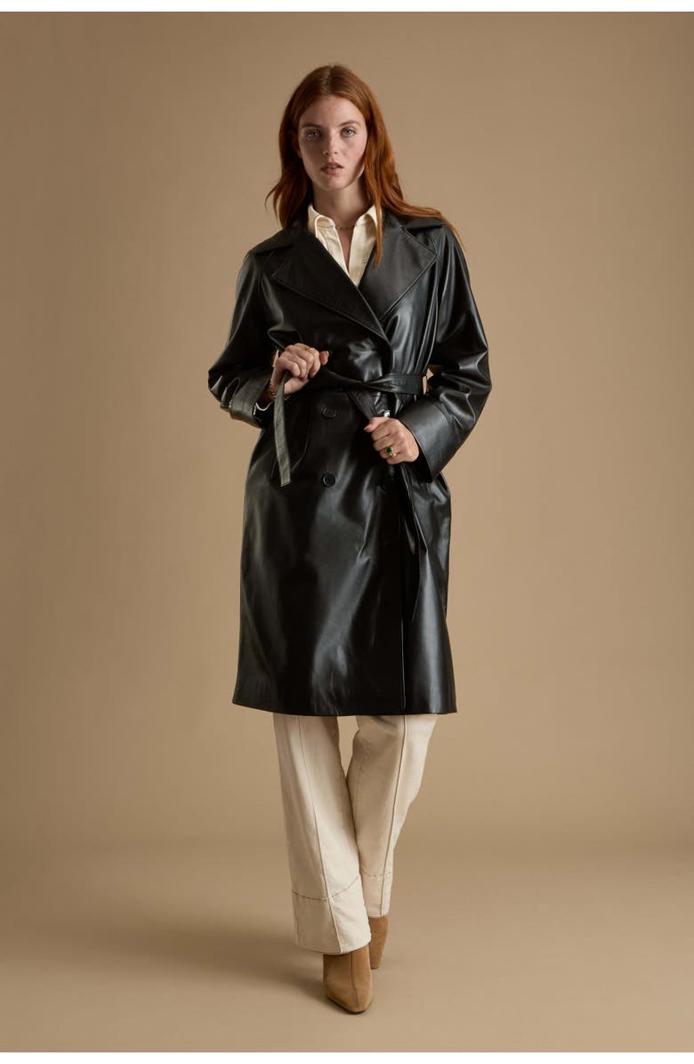 Furniq UK Sloane Leather Trench Coat, Main, color, Black