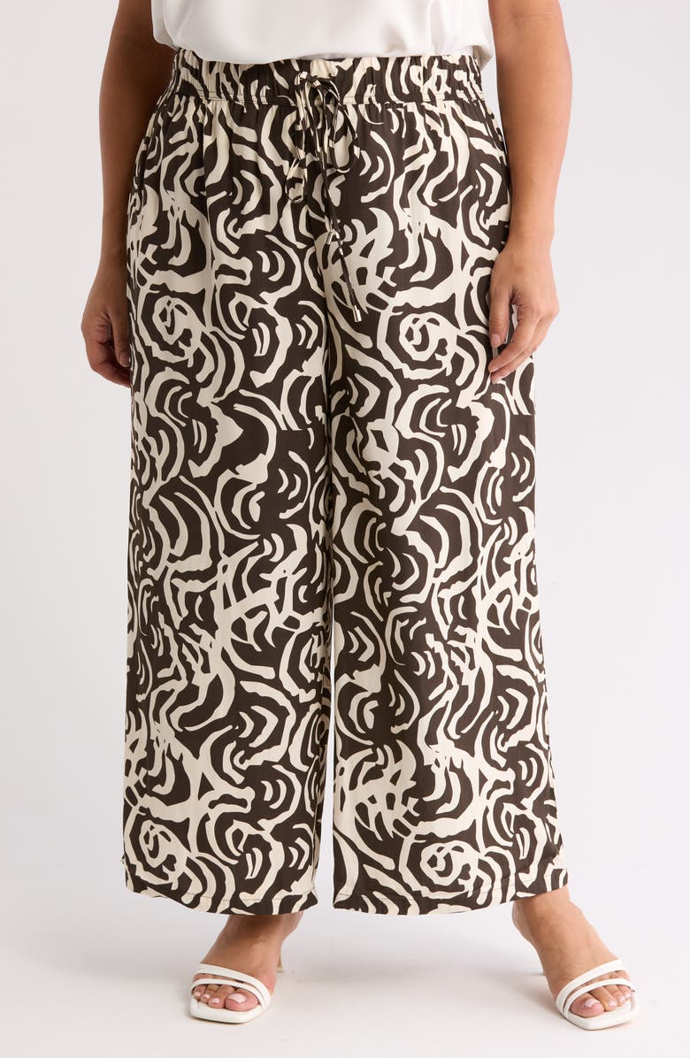 Adrianna Papell Print Wide Leg Drawstring Pants, Main, color, Choc Walnut/ Cream Large Swirl