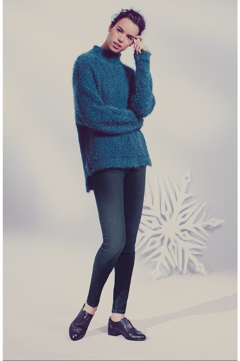 Fluffy Dolman Sweater, Main, color, BLACK