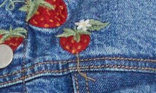 Driftwood Trucker X Strawberry Fields Embroidered Crop Denim Jacket In Blue