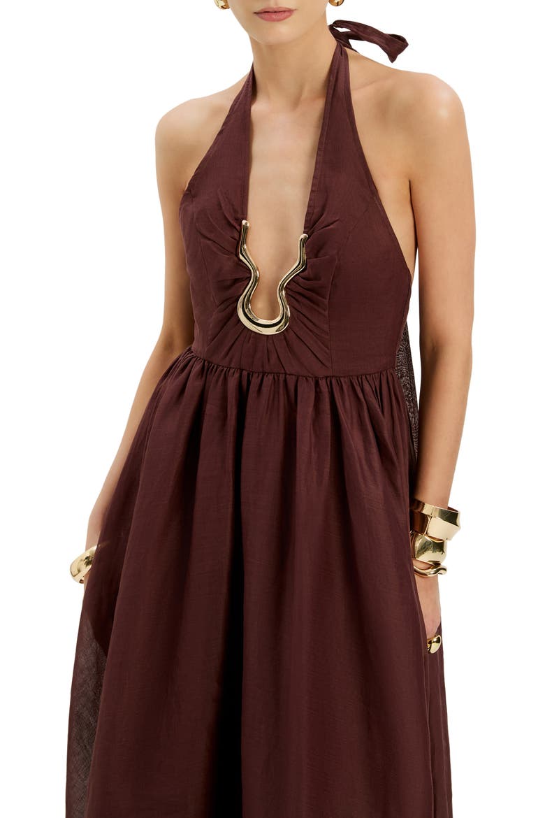 Cavarly Plunge Halter Neck Maxi Dress, Alternate, color, CHOCOLATE