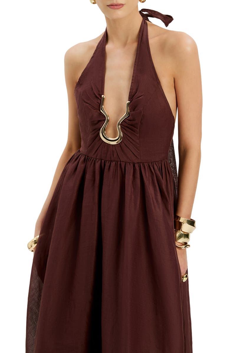 Bardot Cavarly Plunge Halter Neck Maxi Dress, Alternate, color, Chocolate