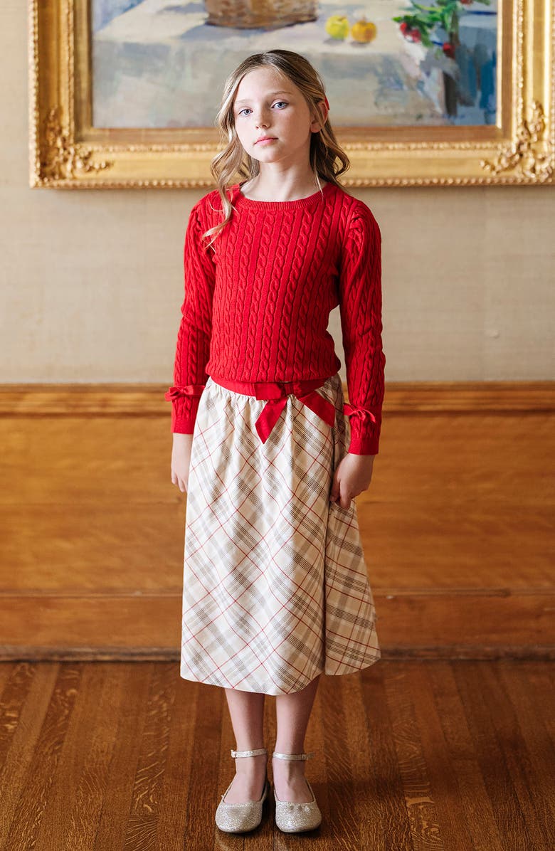 Hope & Henry Kids' Organic Pull-on Bow Sash Party Skirt, Alternate, color, London Plaid