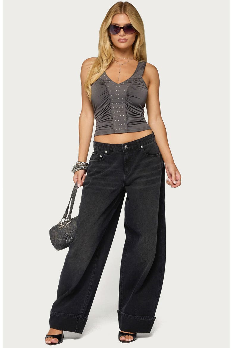 Whitt Studded Ruched Tank Top, Alternate, color, DARK-GRAY