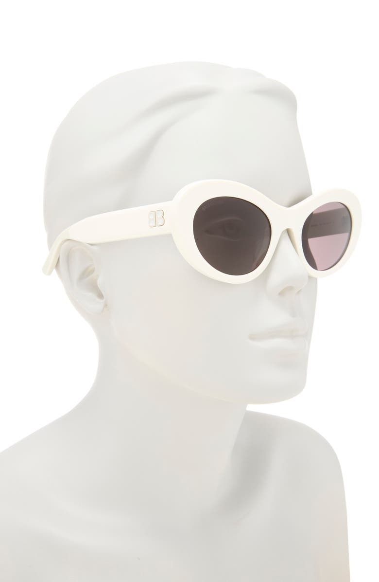 Balenciaga 55mm Oval Sunglasses, Alternate, color, White White Grey