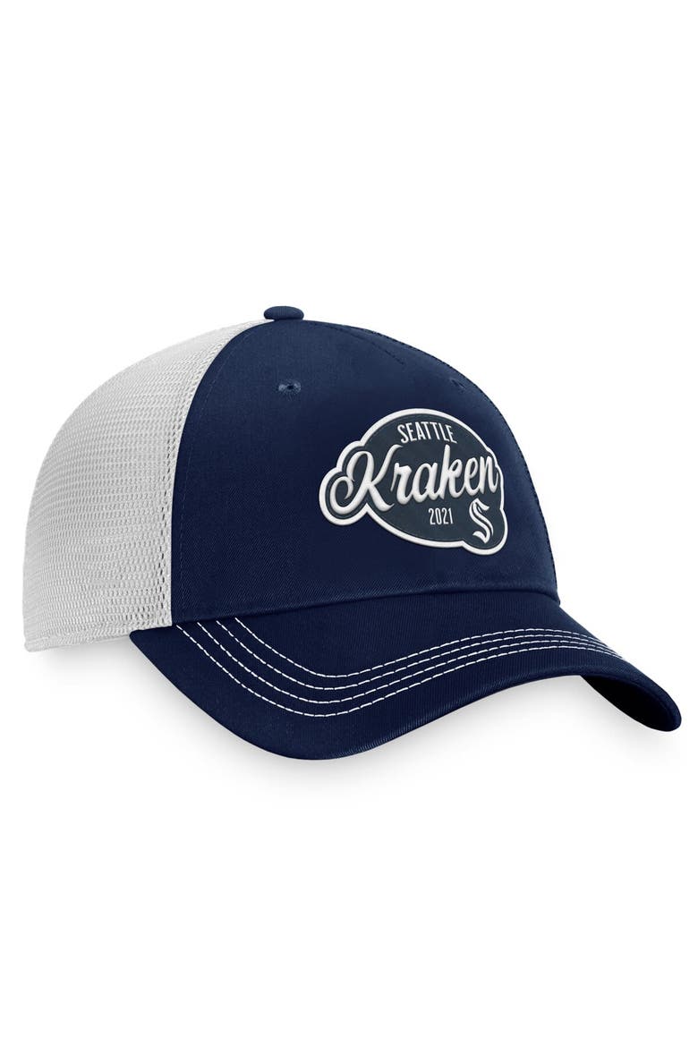 Women's Fanatics Branded Deep Sea Blue/White Seattle Kraken Fundamental Trucker Adjustable Hat, Alternate, color, Navy