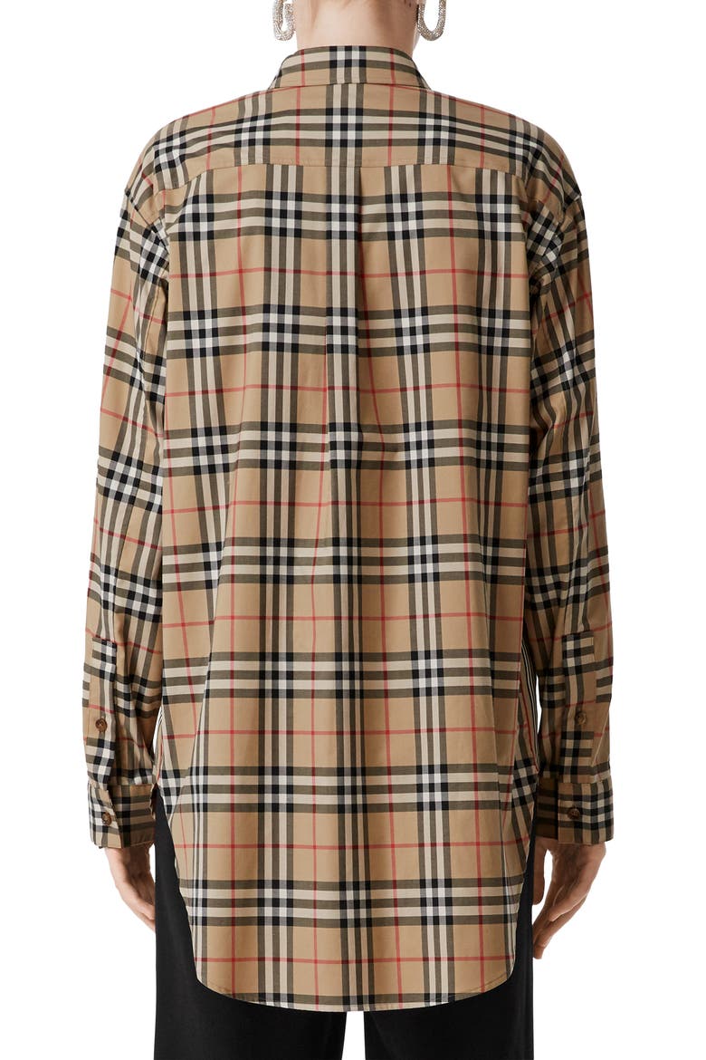 Turnstone Oversize Vintage Check Stretch Cotton Shirt, Alternate, color, ARCHIVE BEIGE IP CHK