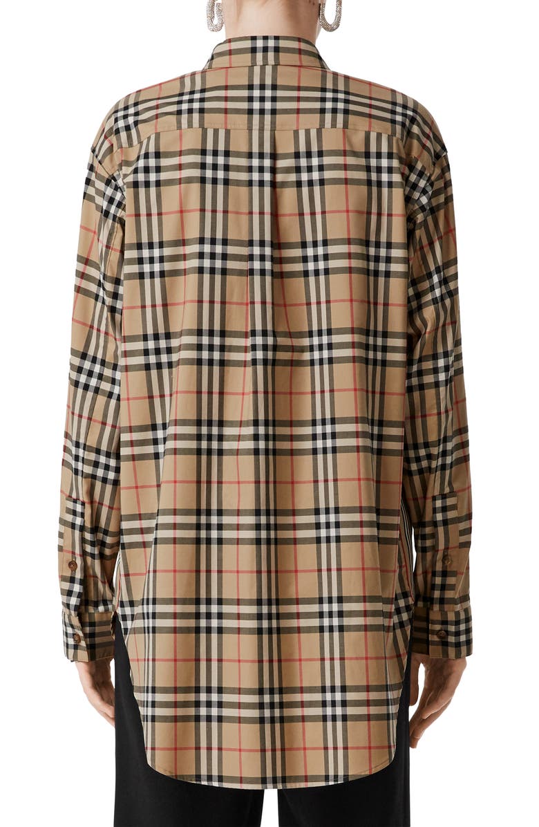 Burberry Turnstone Oversize Vintage Check Stretch Cotton Shirt, Alternate, color,