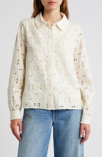 Shop Ciebon Joji Eyelet Button-up Shirt In White