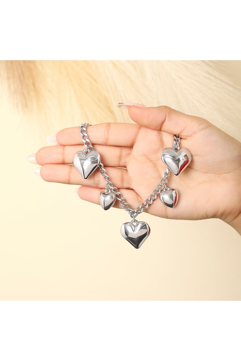 Five Heart Necklace, Alternate, color, Silver