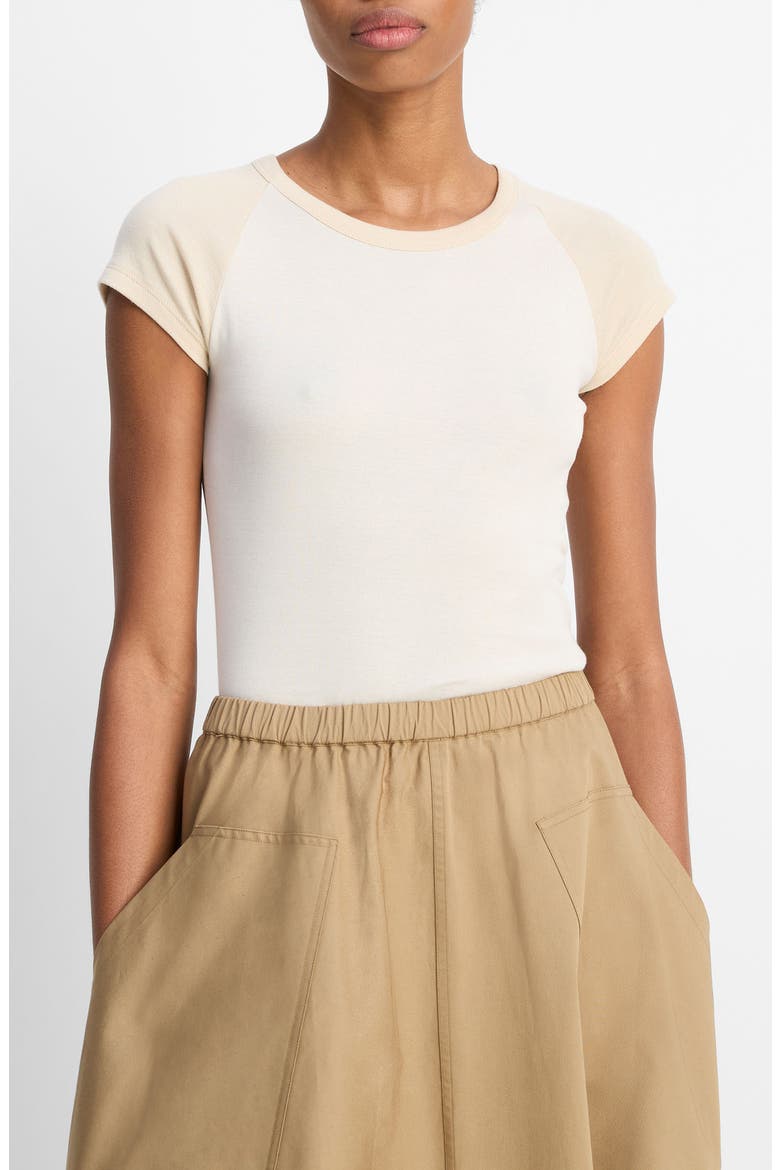 Colorblock Raglan Cap Sleeve Pima Cotton T-Shirt, Main, color, OAT SHELL COMBO