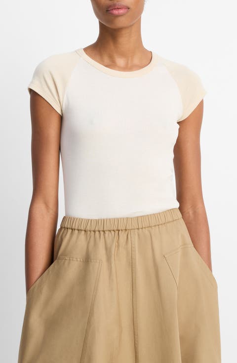 Colorblock Raglan Cap Sleeve Pima Cotton T-Shirt